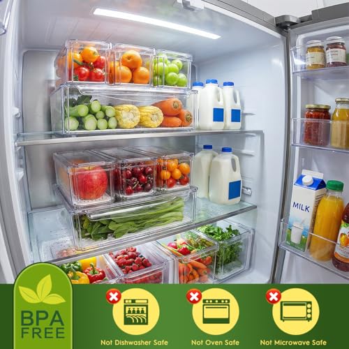 Image of ZIJUND 4 Pack Fridge Organizer, Stackable Refrigerator Organizer Bins with Lids, BPA-Free Fridge Organizers and Storage Containers for Fruit, Vegetable, Food, Drinks, Cereals, Clear