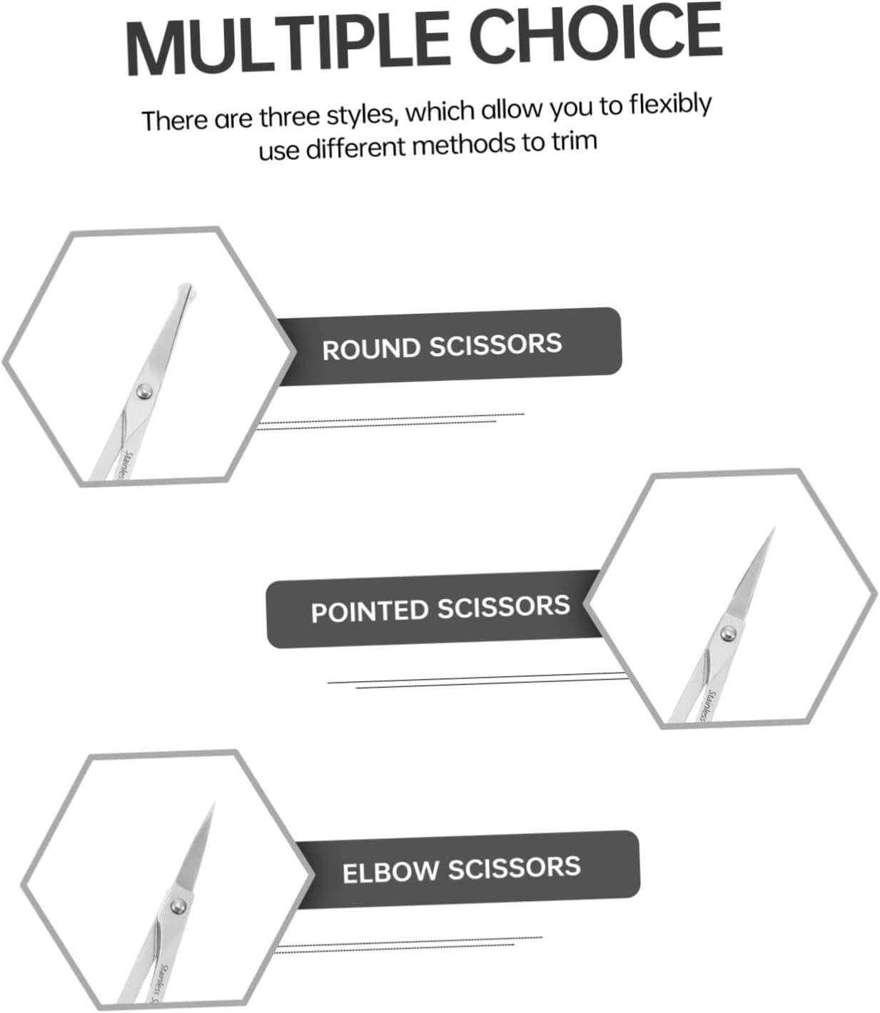 BESTYASH 3Pcs Stainless Steel Beauty Scissors Grooming Trimming Includes Pointed Curved and Tip Scissors Durable Compact Design for Hair Beard and Eyebrow Care