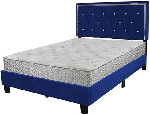 Miniatura 7 de Better Home Products Monica - Cama tapizada de terciopelo, tamaño matrimonial, color azul