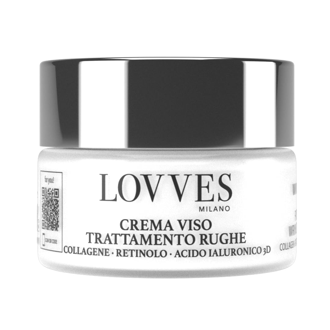LOVVES Crema Facial Antiarrugas con Colágeno, Retinol y Ácido Hialurónico 3D; Relleno Rellenador, Piel más Compacta y Elástica, favorece la Regeneración Celular, Reduce las Manchas de la piel, 50ml