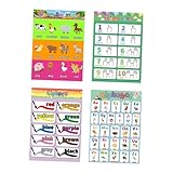 DECHOUS 4個 向け早期教育ポスター 防水耐久合成紙 アルファベット字動物図鑑 幼児学習 壁掛け教材