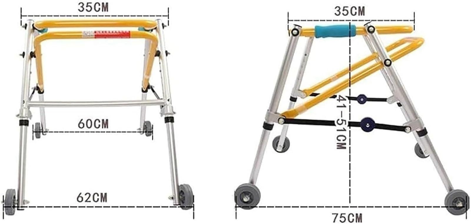 Chodzik z porażeniem mózgowym dla dzieci, lekkie aluminium, składany 4-kołowy, regulacja wysokości, rama do chodzenia rehabilitacyjnego dla dzieci niepełnosprawnych