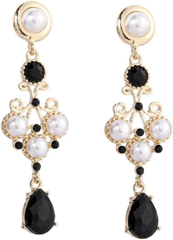 Aretes Vintage con Perlas Negras y Cristales miniatura 1