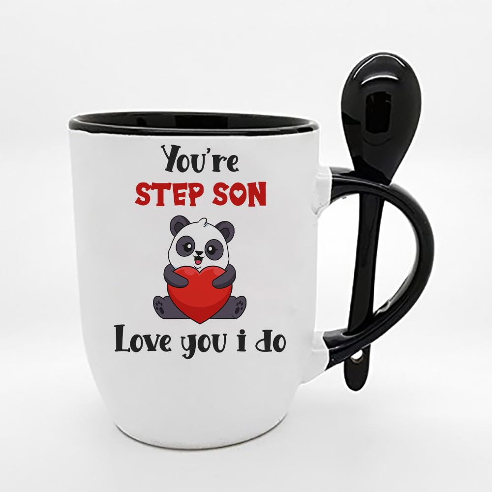 Getagift Fathers Day, You're Best Dad Birthday, Christmas, papa, Daddy, pop, Mug Unique Ceramic Inside Coloured with Spoon Coffee Mug. (Step Son, Black)