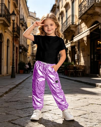 Image of SANGTREE Girls' 2 Piece Outfits T-Shirt and Drawstring Cargo Jogger Pants Clothing Set, 4-14 Years