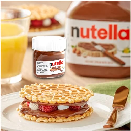 Nutella Hazelnut Spread 16 Mini Glass Jar 0.88 oz. Set with a Sophley 3\" Eco-Friendly Unwrapped Wooden Taster Spoon - 50/Pack