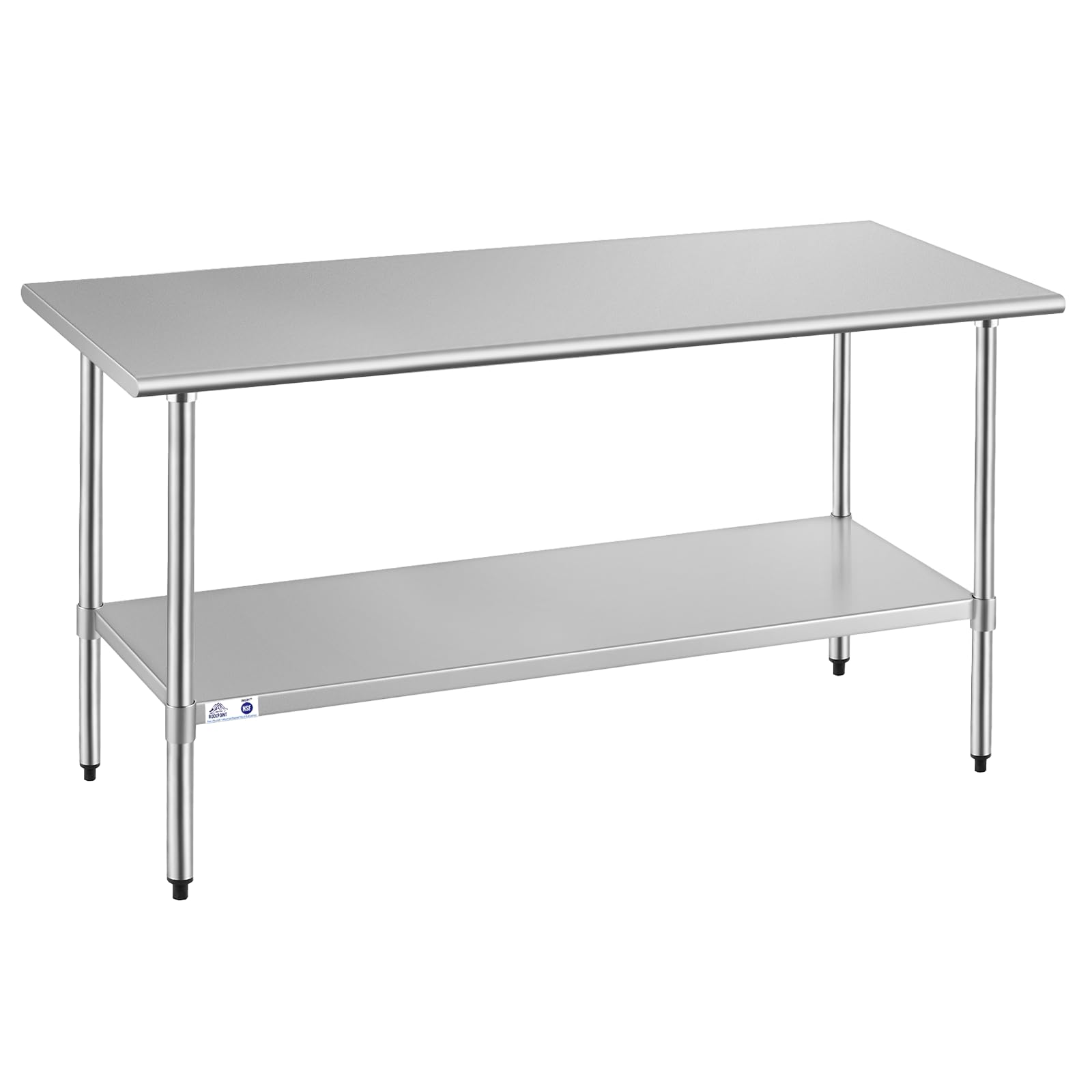 ROCKPOINT Stainless Steel Table for Prep &amp; Work 30x72 Inches, NSF Metal Commercial Kitchen Heavy Duty Table with Adjustable Under Shelf and Table Foot for Restaurant, Home and Hotel, Silver