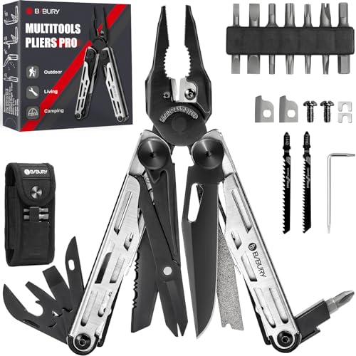 BIBURY Pince Multifonctions en Acier Inoxydable,Outil Multifonction avec Ciseaux Améliorés,2 Scie...