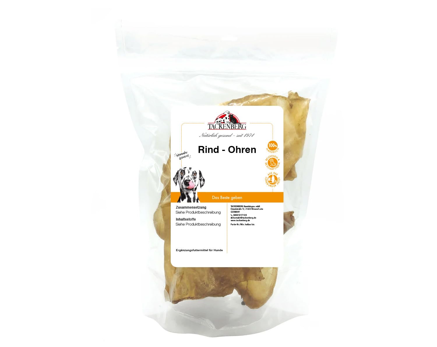 TACKENBERG 10 x 10 Rinderohren für Hunde - leckerer natürlicher Kausnack in Premiumqualität - schonend getrocknet - reines Naturprodukt zur Belohnung, als Snack oder Leckerli