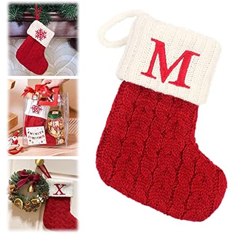 AHSRW Christmas Stocking with 26 Letter,Monogram Christmas Stocking,Initial Embroidered Mini Cute Christmas Stockings (M) Cover