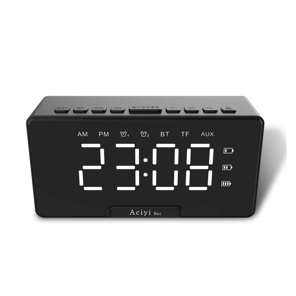 Mini Bluetooth Alarm Speaker, HD Clock Dual Alarm, can be Used as a Phone Dock (Black)-image-14