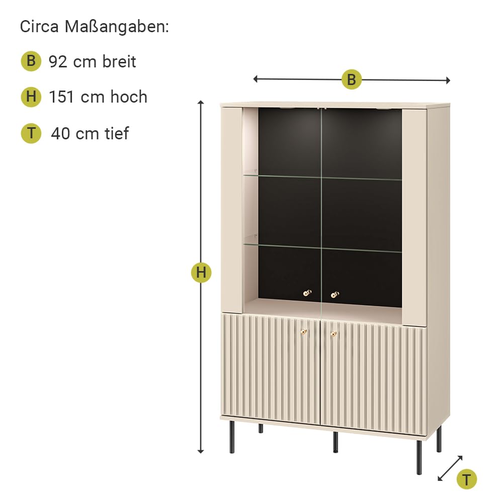 Lomadox Wohnzimmer Set in Kaschmir matt modern 3-teilig mit Riffeloptik mit Couchtisch, TV-Board, Vitrinenschrank