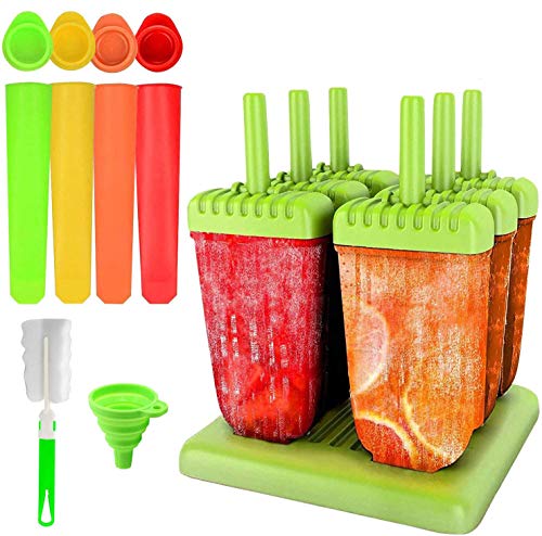 Non Branded Kit de Molde para Helados,12 Piezas Reutilizable Moldes Silicona, 6 Piezas Moldes de paletas, 4 Moldes de Silicona para Helados, Cepillo de Limpieza y Plegable Embudo