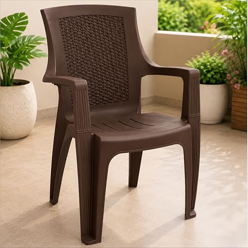 Image of VV National Vajram VJ-26 Plastic Arm Chair (Brown, Set of 2) | Heavy Duty Virgin Plastic Chairs | Strong & Durable | Indoor & Outdoor Seating