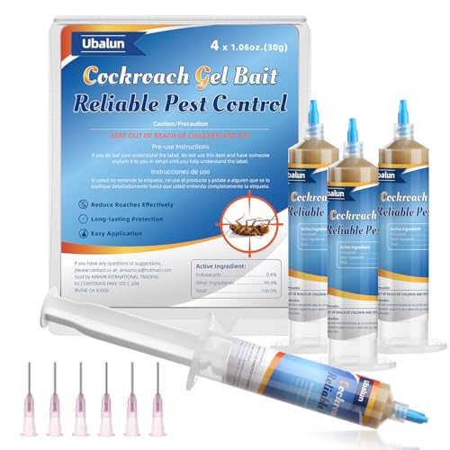 Ubalun Ready-to-Use Cockroach Gel Bait, Roach Killer Indoor & Outdoor, Effective Cockroach Control - 4 Tubes x 30 Grams