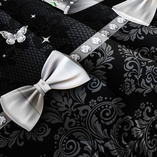 Image of AILONEN Queen Black Damask Comforter Set 3Pcs,Elegant Silver Crown Bedding Set Twin Size for Girls Women,Glam Luxury Diamond & Bow Quilt with 2 Pillowcases