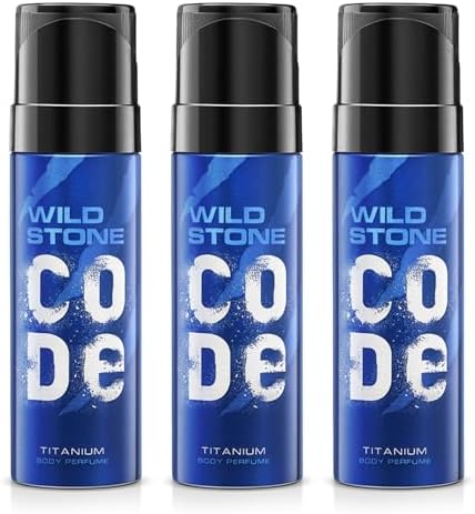 WILD STONE CODE Titanium No Gas Body Perfume Spray For Men, Strong Masculine Aroma For Everyday Use, Pack Of 3 (120Ml Each)