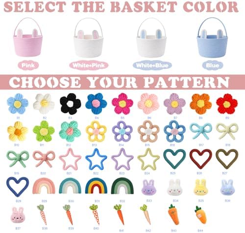 Dyoart Personalized Easter Baskets, Custom Name & Icon Easter Basket with Cute Ears, Hand-Woven Easter Egg Hunt Bag, Customized Easter Gifts Decor for Boys Girls, Cotton Rope Tote Color01 - 4