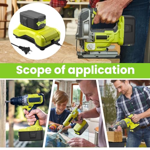 6.0Ah Replacement for Ryobi 18V Battery and Charger Combo Compatible with Ryobi 18V One+ Battery RB18L25 RB18L50 P108 P107 P104 P780(2Battery+1Charger)
