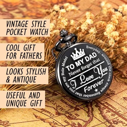 Image of Dad Pocket Watch Gift for Men - Vintage Retro Printed Keepsake Watch with Chain, Unique Father's Day, Birthday Gift for Papa, Daddy, Husband, Grandfather, and Father-in-Law