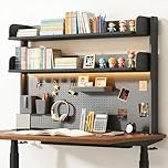 JAOGAUS Pegboard Desk Shelf, Two Layer Countertop Storage Shelf, Black Metal Clamp On Desktop Bookshelf for Stotaging Books, Figurines, Computer Accessories,80CM
