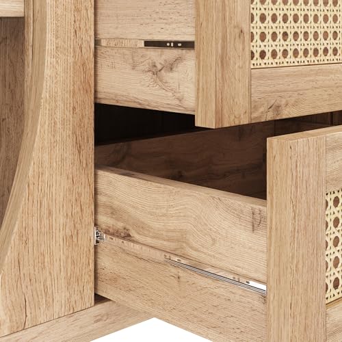 Buffet rotin bois 140 cm 3 tiroirs, Merax