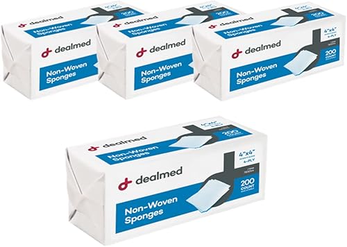 Dealmed Esponjas de gasa no tejidas 4 capas, 4 x 4 pulgadas, multiusos, no estériles, absorbentes, de gasa dental, cuidado de heridas para kit de