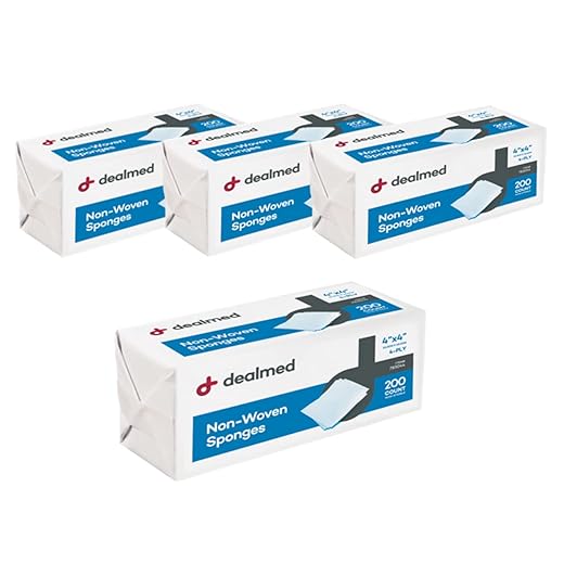 Dealmed Non-Woven Gauze Sponges - 4-Ply, 4" x 4" All-Purpose Non-Sterile Gauze Pads, Absorbent Dental Gauze Wound Care Product for First Aid Kit/Medical Facilities, 200 Count (Pack of 4)
