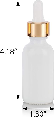 Miniatura 8 de JUVITUS Recipientes vacíos redondos Boston de vidrio blanco ópalo de 1 oz  1.0 fl oz con metal dorado y cuentagotas de vidrio (paquete de 24) +