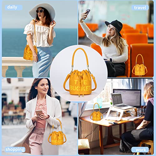 Image of JQAliMOVV Mini Leather Bucket Bags for Women Drawstring Bucket Purse Crossbody Handbags Hobo Bag