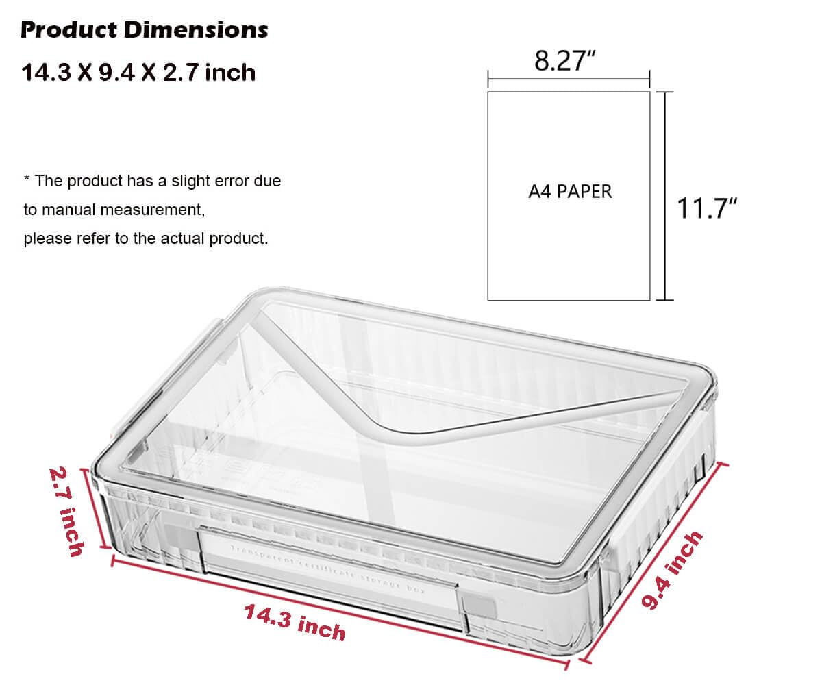 Paquete de 2 cajas de almacenamiento de plástico transparente con tapas, apilables, cajas de almacenamiento de papel para organizar papel de archivo A4, documentos, fotos, álbumes de