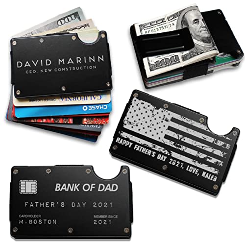 Slim Minimalist Front Pocket RFID Blocking Metal Wallets for Men with Money Clip Gifts For Dad Father's Day Gifts