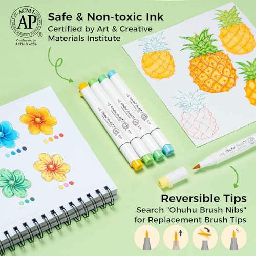 Image of Ohuhu Alcohol Markers Brush Tip - AP Certificated Double Tipped Art Marker Set for Artist Adults Coloring Illustration- 72 Colors - Refillable - Fine and Brush Dual Tips - Honolulu 2B of Ohuhu Markers