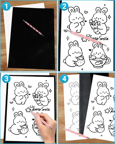 100 Blatt hochwertiges tracing paper für präzises Übertragen von Motiven, inkl. 5 Prägestifte, ideal als pauspapier a4 oder kohlepapier a4 für Papier, Holz, Stoff und kreative Bastelprojekte.