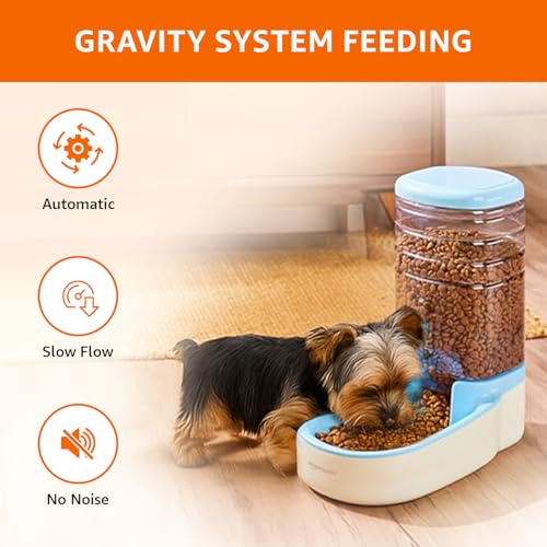 Image of Amazon Basics Automatic Gravity Food Feeder | Non-Toxic Plastic Material | 3.8 Liters | White | Pet Food Dispenser for Dogs, Cats, Puppies & Kittens, Large