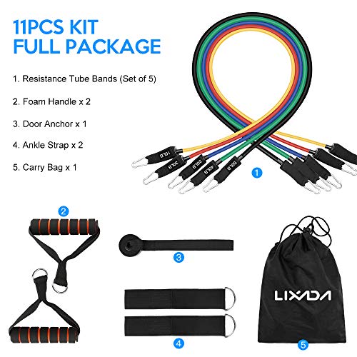Andoer Conjunto de 11 peças de bandas de resistência de treino com 5 bandas de tubo de exercício Ban