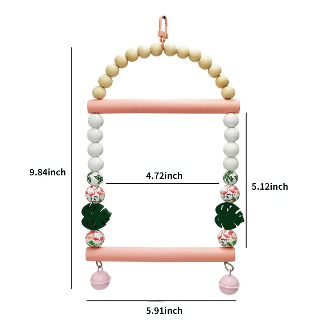 Wooden Bird Swing for Cockatiels Parrot Perch Hanging Toys Parakeets Birdcage Stands Cage Playground Play Gyms (Pink)