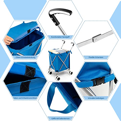 GOPLUS Klappbarer Einkaufswagen mit Rädern, Leichter Einkaufstrolley mit Zwei Lenkrollen, Abnehmbare wasserdichte Oxford… – Bild 6