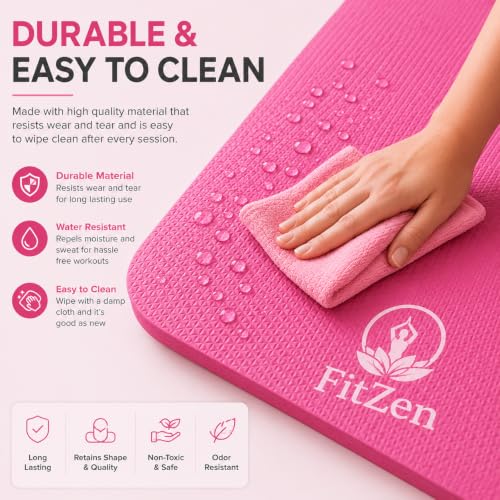 Image of Yoga Mat for Women and Men 4mm with Carry Strap EVA Material Extra Thick Exercise Mat for Workout Yoga Fitness Pilates and Meditation, Anti Tear Anti Slip For Home & Gym Use (Pink)