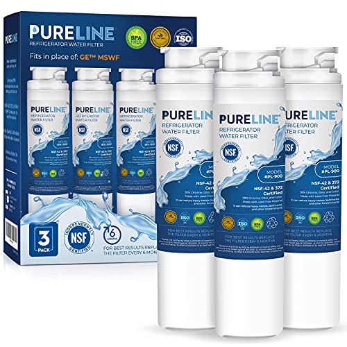Pureline MSWF Replacement for GE MSWF RWF1500A 101820A 101821B Refrigerator Water Filter - Reduces Bad Taste & Odor (3 Pack)