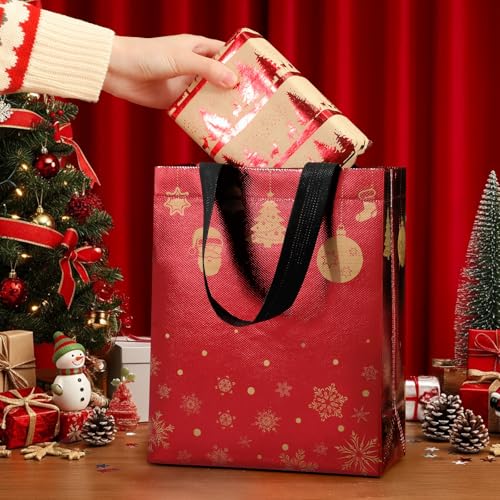 STYPOP 16 Pack 10" Christmas Gift Bags Medium Size with Tissue Paper, Reusable Non-Woven Christmas Tote Bags with Handles, Perfect for Holiday Gift Wrap/Party Favor Supplies, 10.2" × 8.3" × 4" - image 8