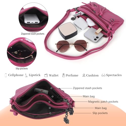 Image of Angel Kiss Small Crossbody Bag for Women Leather Crossbody Purse Triple Compartments Cell Phone Purse Shoulder Bags for Women