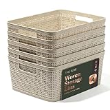 BINO | Woven Plastic Basket | Small (Natural), 5-Pack | THE JUTE COLLECTION | Home Organization, Space - Saving Storage, Stylish Design | Jute Basket | Plastic Storage Basket