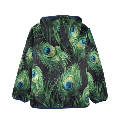 Peacock Feathers Toddler Fleece Jacket Girl Boys Hooded Fleece Jacket Coat Warm Outwear Zip-up 3-10T2