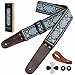Nefelibata Guitar Strap - Vintage Embroidered Cotton Guitar Straps with Genuine Leather Ends for Bass, Electric & Acoustic Guitar, Best Gifts for Kids, Men & Women Guitarists (Light Blue Flower)