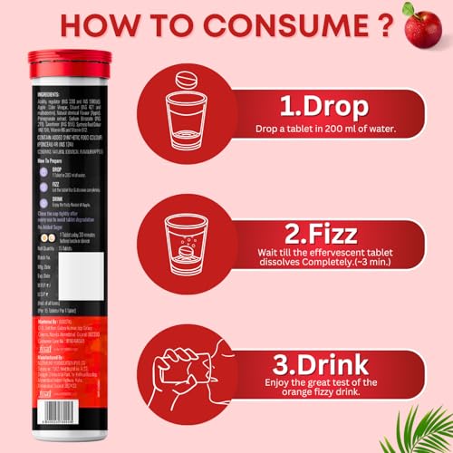Image of Apple Cider Vinegar Effervescent Tablet - For Weight Loss With Pomegranate Extract, Vitamin B6 & B12 For Refreshing Detox & Metabolism Boost, No added Sugar (15 count (Pack of 8), Apple)