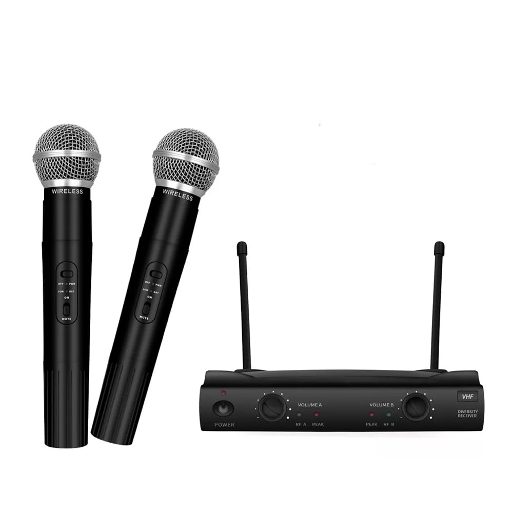 AMERTEER Wireless Microphone System, Dynamic Microphone Shure with Professional Karaoke Receiver, Ideal for Party, KTV, Meeting, Wedding, DJ, Church (Black)