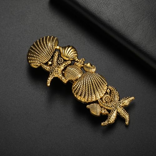 Dreamtimes Starfish Hair Clip Sea Star Hair Pins Shell Pearl Hair Accessories Vintage Large Hand Crafted Metal Barrettes French Hair Clip for Women (GOLD) - Image 3
