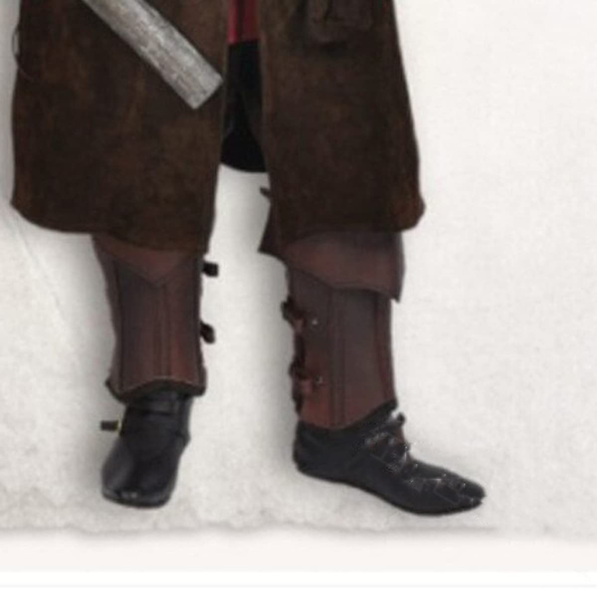 Mittelalterlicher gotischer Bein Schutzverstellbares Schuhschnalle in Leder PU Greav Hälfte Chaps Viking Ritter Bein Rüstung Vintage -Stiefel Cover Gitter, mittelalterlicher Stil,Braun