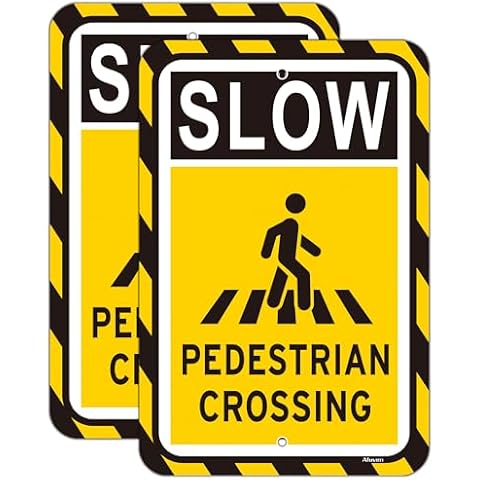 Slow Pedestrian Crossing Sign 18 x 12 Inches Crossing Sign Pedestrian Metal Sign Rust-Free Aluminum Crosswalk Sign Weatherproof, Indoor or Outdoor Use, Easy To Install, 2 Pack Cover